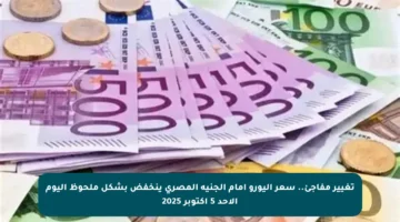 تغيير مفاجئ.. سعر اليورو أمام الجنيه المصري ينخفض بشكل ملحوظ اليوم الأحد 5 أكتوبر 2025